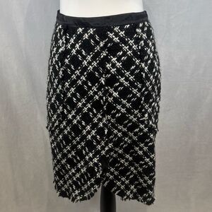 ZBD Design black and white plaid tweed fringe hem detail skirt size 6